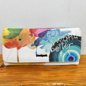 Desigual Colorful Making the World Better Embroidered Large Tri Fold Wallet